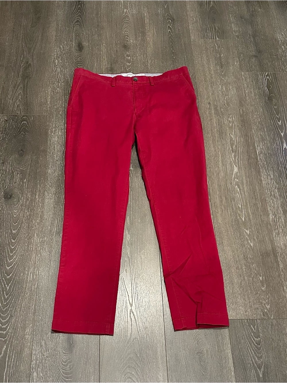 Lacoste Men's Red Chino Pants Crocodile Logo Straight Leg Size 38x32